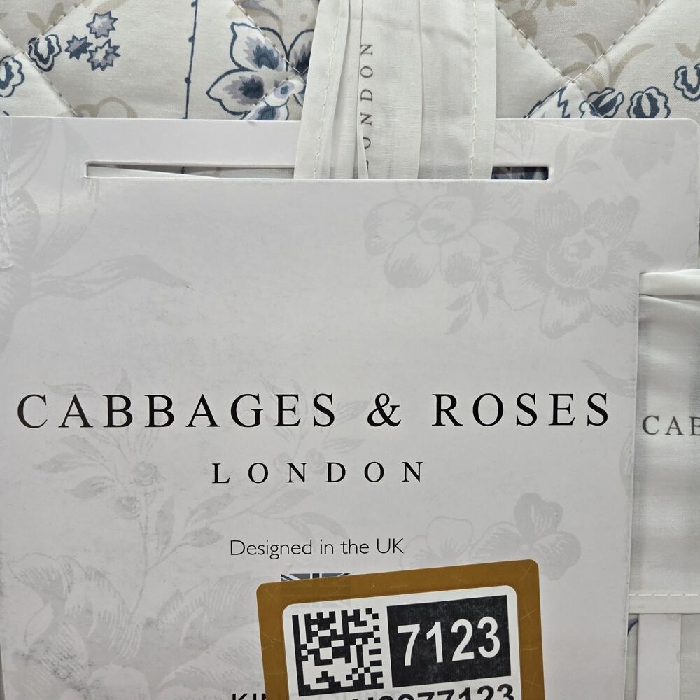 Cabbages & Roses KING Quilt India Rose Grey Blue White Floral Embroidered Cottag - Picture 3 of 7